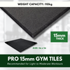 MatPro 15mm rubber gym flooring tile - light impact 1m² black rubber tile
