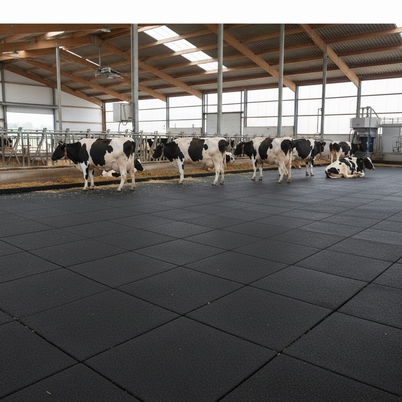Heavy Duty Livestock Rubber Matting in modern cattle shed