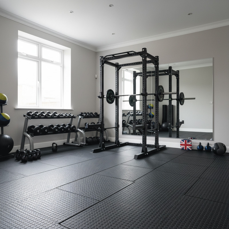 53mm Acoustic Rubber Tiles in home garage gym - residential acoustic flooring solution