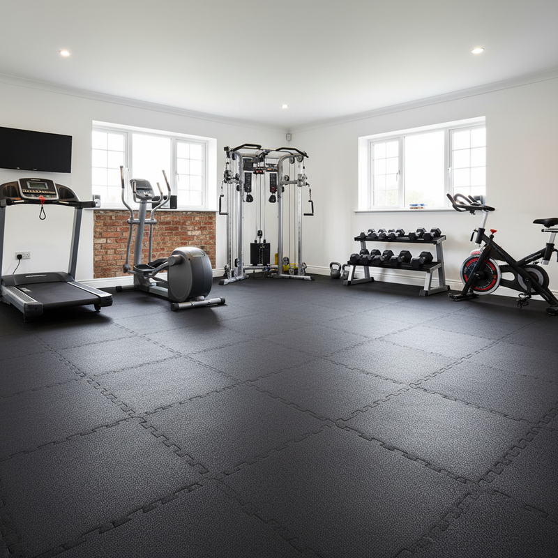 10mm Black Puzzle Mats in Garage Gym - DIY Home Gym Flooring