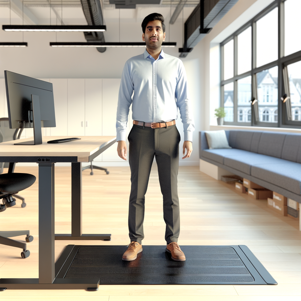 Anti-fatigue standing mat in UK office environment - ergonomic comfort for standing desks