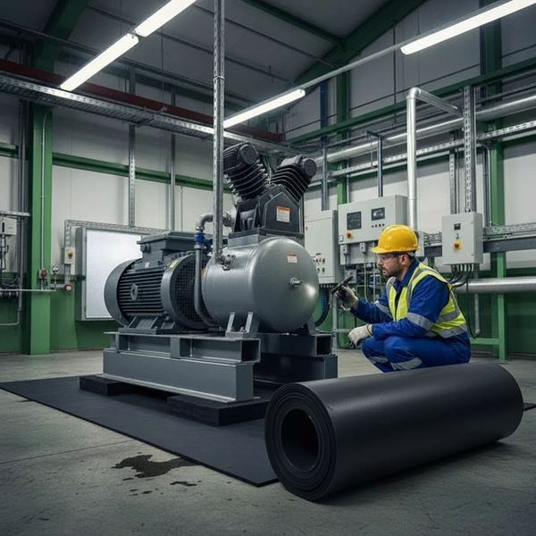 Heavy Duty Anti-Vibration Rubber Roll with Industrial Compressor - Plain Smooth Black Rubber