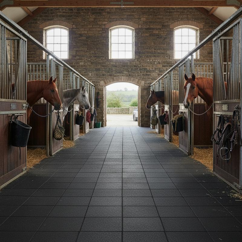 StableFlex Stable Walkway Tiles 1m x 1m - 20mm Thick Rubber - Application Setting