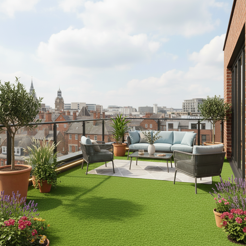 Balcony synthetic lawn grass British apartment