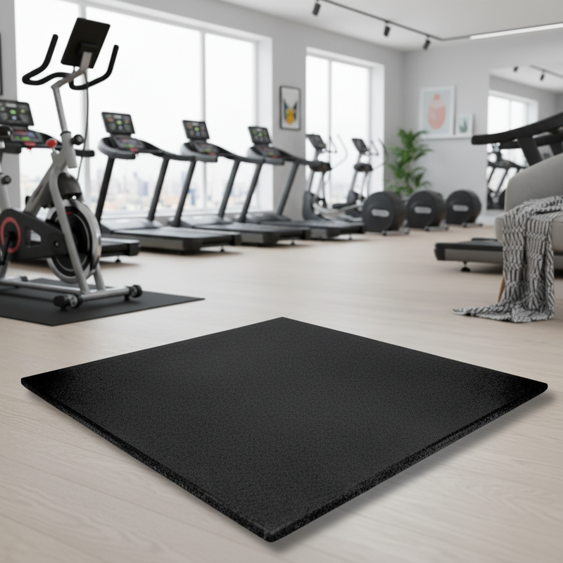 MatPro 15mm Sprung Rubber Gym Tiles in UK fitness studio with cardio equipment