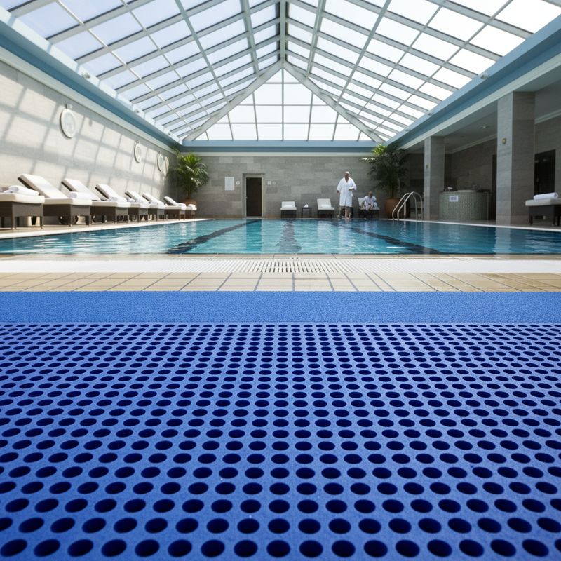 Hotel swimming pool drainage mat UK - luxury spa walkway anti-slip tiles