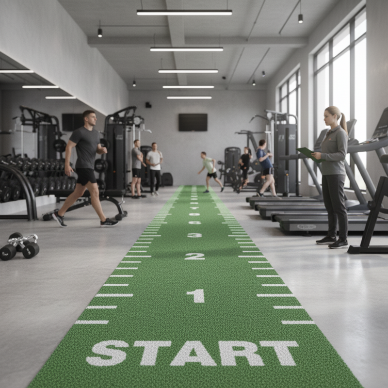 University athletics training center sprint track with lane markings