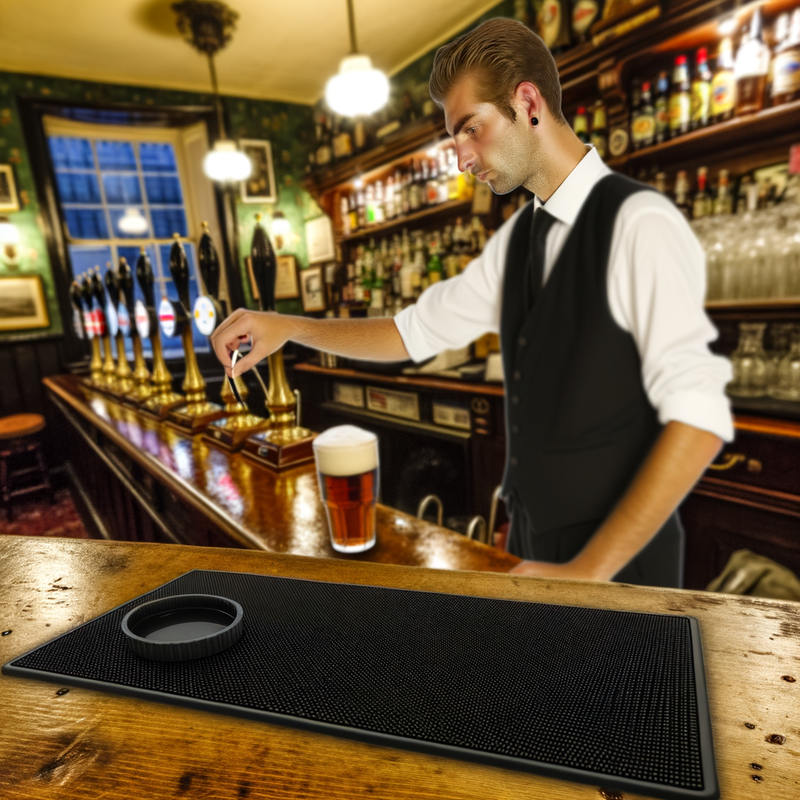 Professional rubber bar runner mat in British pub - non-slip spill protection