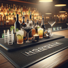Professional bar runner mat on pub counter with glasses