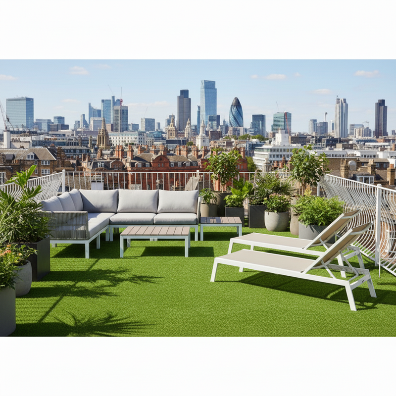 Commercial building rooftop garden artificial turf UK