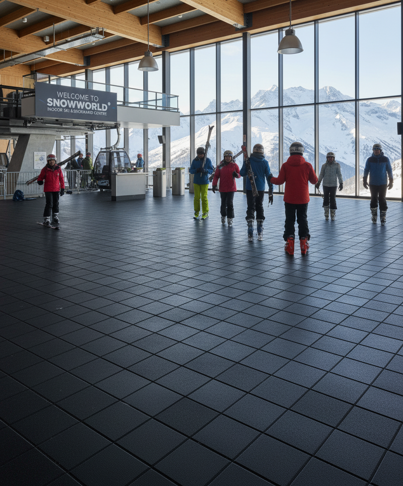 Rubber floor tiles installed at British ski centre indoor entrance