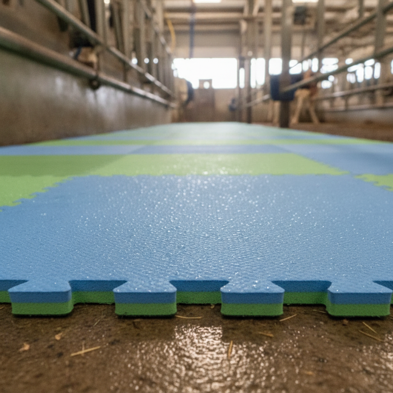 20mm EVA Foam Interlocking Parlour Pit Tile blue green reversible anti-fatigue surface