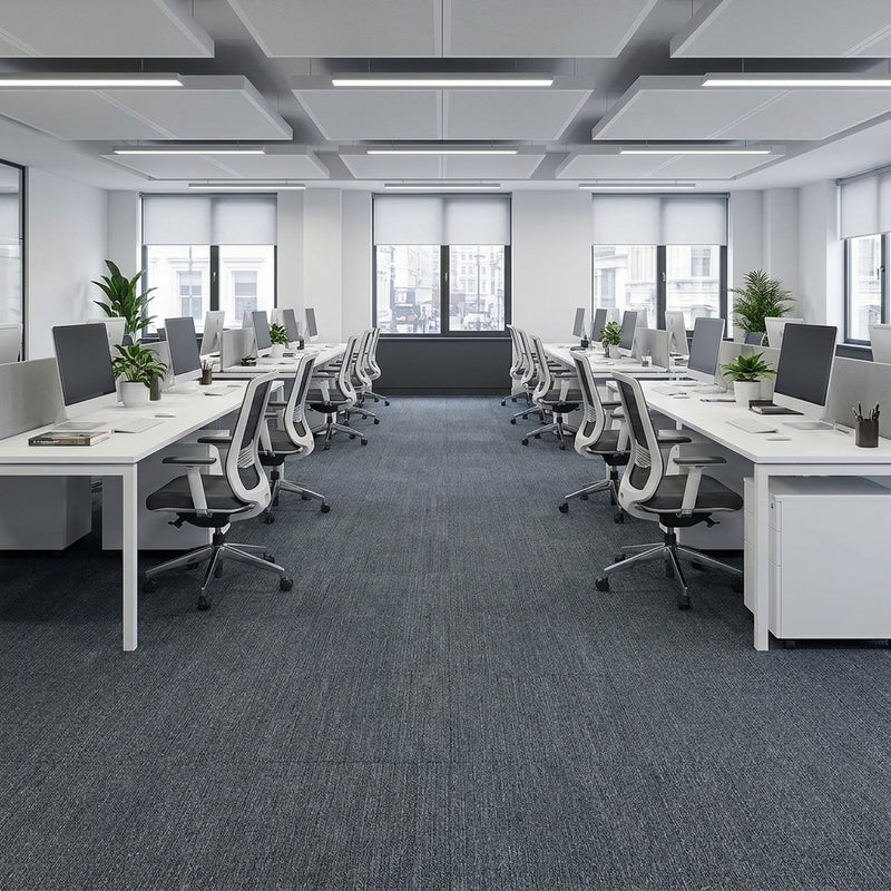 Dark grey heavy duty carpet tiles in UK commercial office