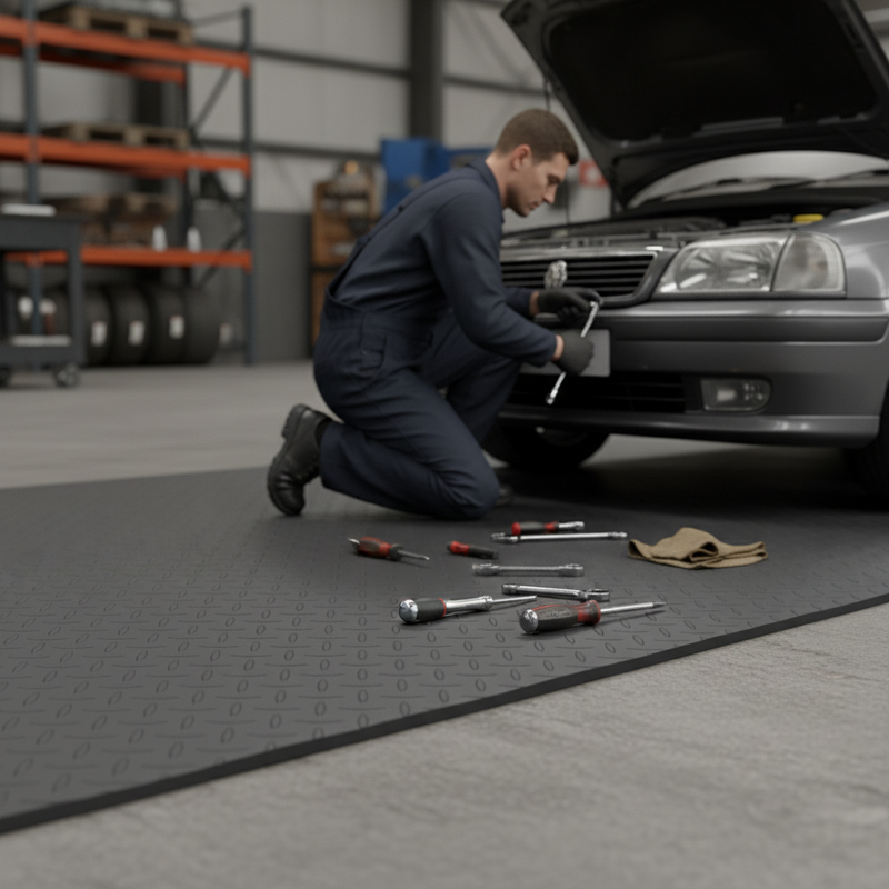 Workshop Rubber Sheet - Garage Floor Protection with Mechanic Working on Car