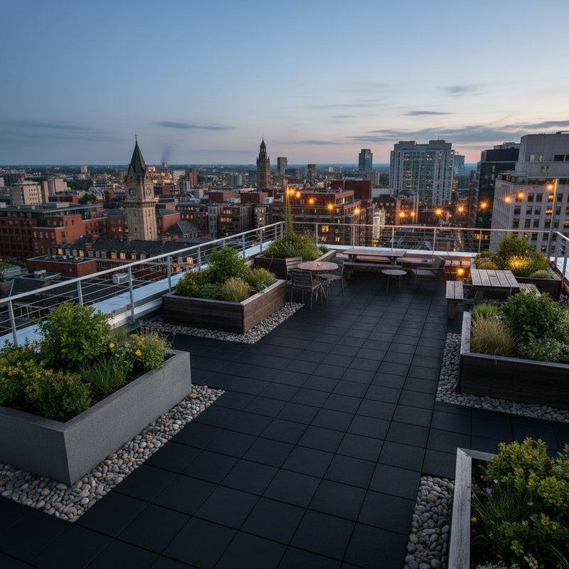 Commercial Rooftop Flooring Tiles on British pub rooftop terrace