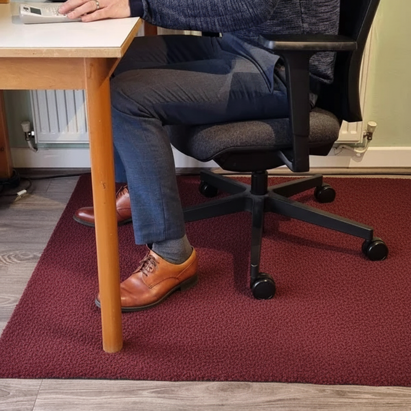 Premium fabric chair mat in VIP Red colour - home office setting
