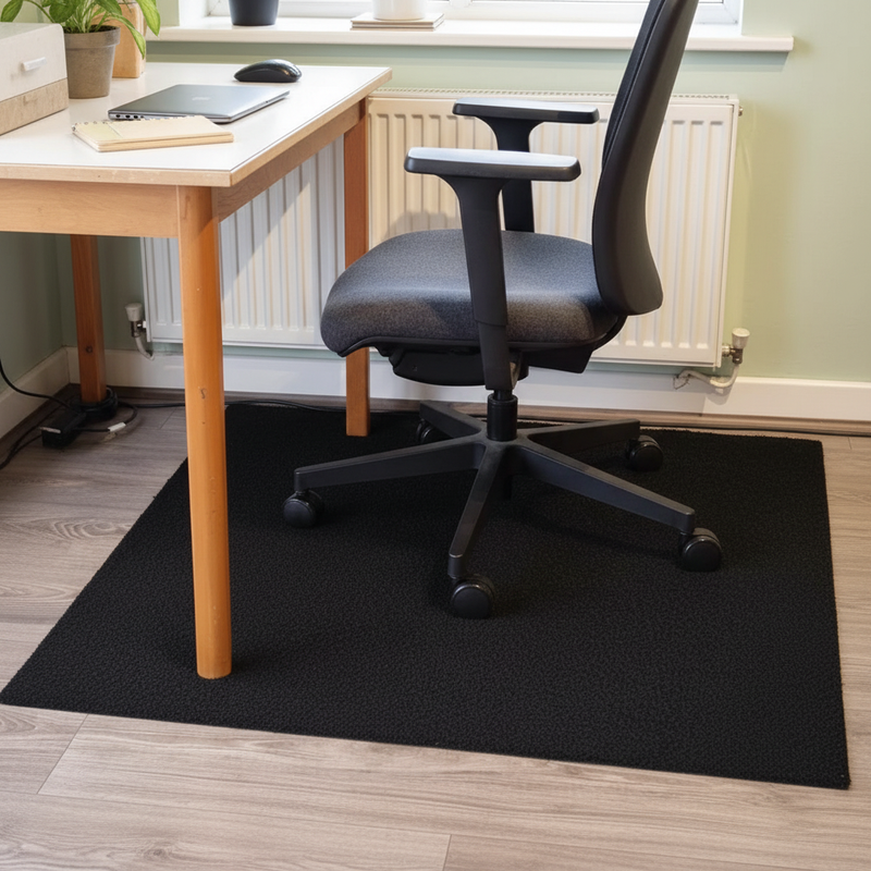 Premium fabric chair mat in Jet Black - modern home office setting