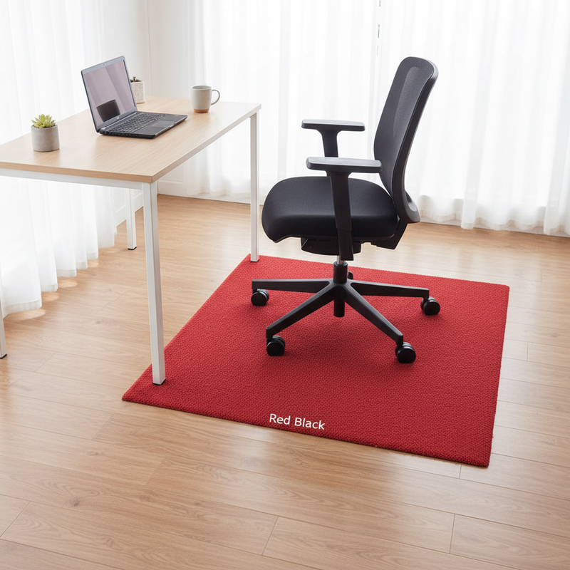Premium fabric chair mat in Red Black - modern home office setting