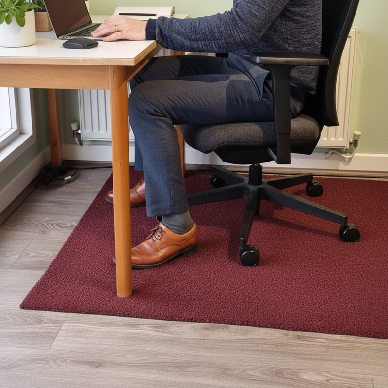 Premium fabric chair mat in VIP Red - modern home office setting