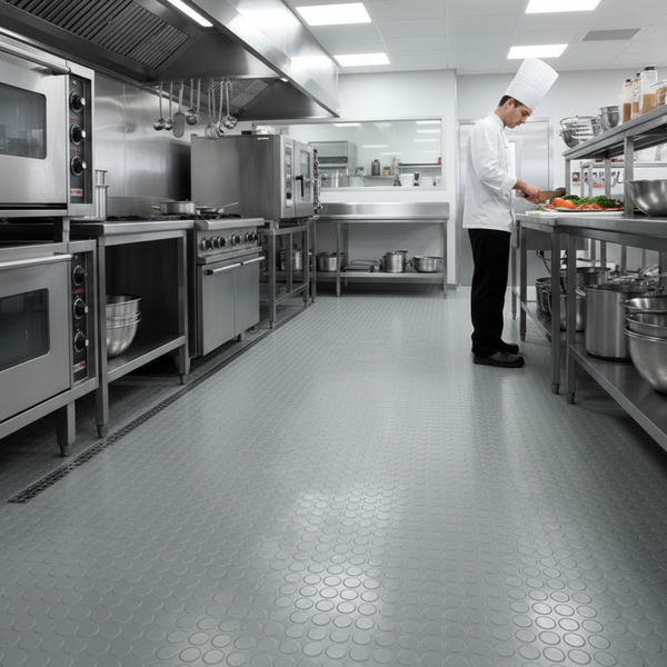 Commercial Kitchen Flooring Studded Penny Pattern R11 Non-Slip Heavy Duty Roll - heavy duty UK - product hero shot showing full dimensions