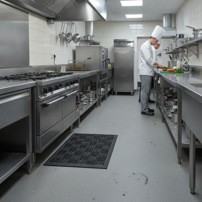 Heavy Duty Rubber Scraper Door Mat - Commercial Kitchen Setting