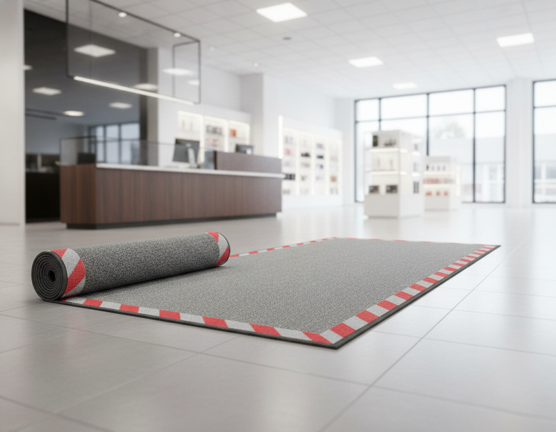 Cable Cover Safety Mat White/Red Warning Border – Non-Slip Office & Warehouse Cable Protector - Commercial Setting Setting