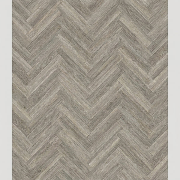 Grey oak herringbone vinyl flooring close-up pattern