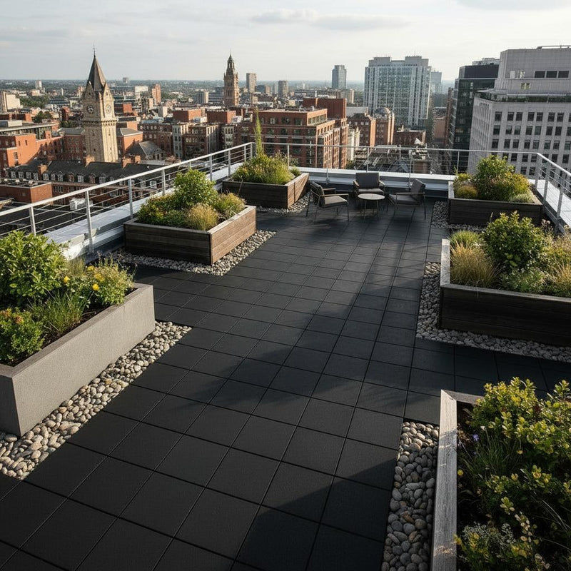 Self-Draining Flat Roof Flooring on penthouse balcony terrace