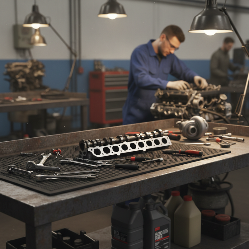 Rubber Sheet 1200x1000mm Pre-Cut Heavy Duty Workbench Mat - In Use