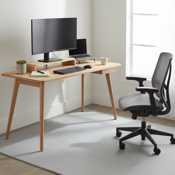 Dove Grey EVA Foam Tiles as Anti-Fatigue Office Flooring Under Standing Desk