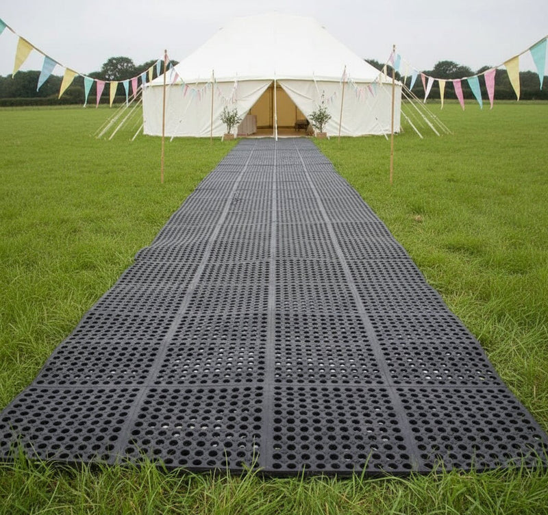 Interlocking rubber grass mat at outdoor equestrian event