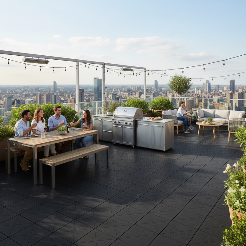 Extra Thick Rubber Roof Tiles for rooftop BBQ entertaining area