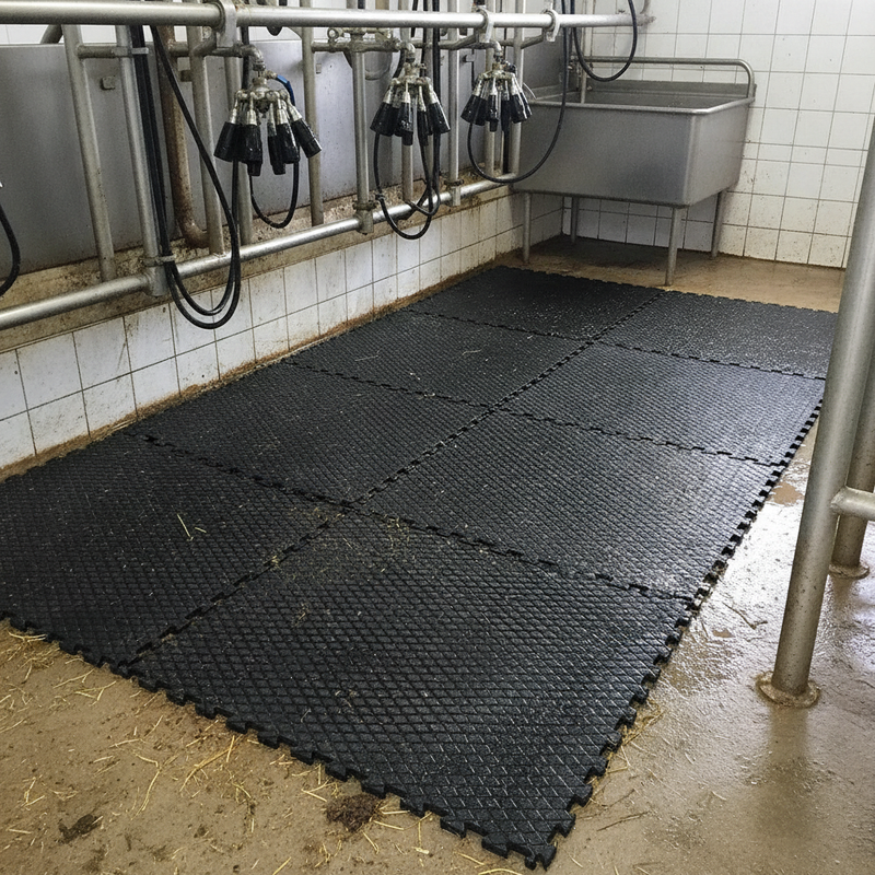 22mm Diamond Top Interlocking Parlour Mat installed in UK dairy milking parlour