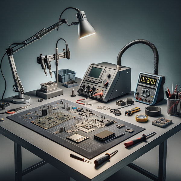 ESD anti-static mat on electronics repair workbench