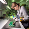 Electronics technician working at ESD anti-static mat