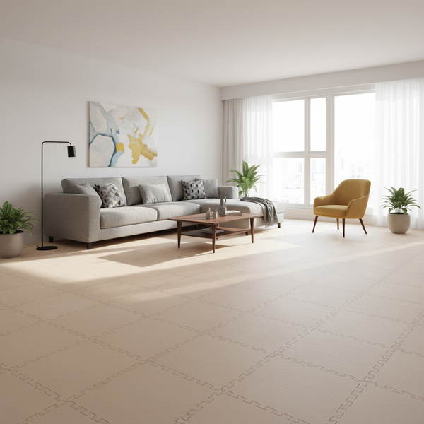 Beige EVA Foam Interlocking Floor Tiles in modern living room