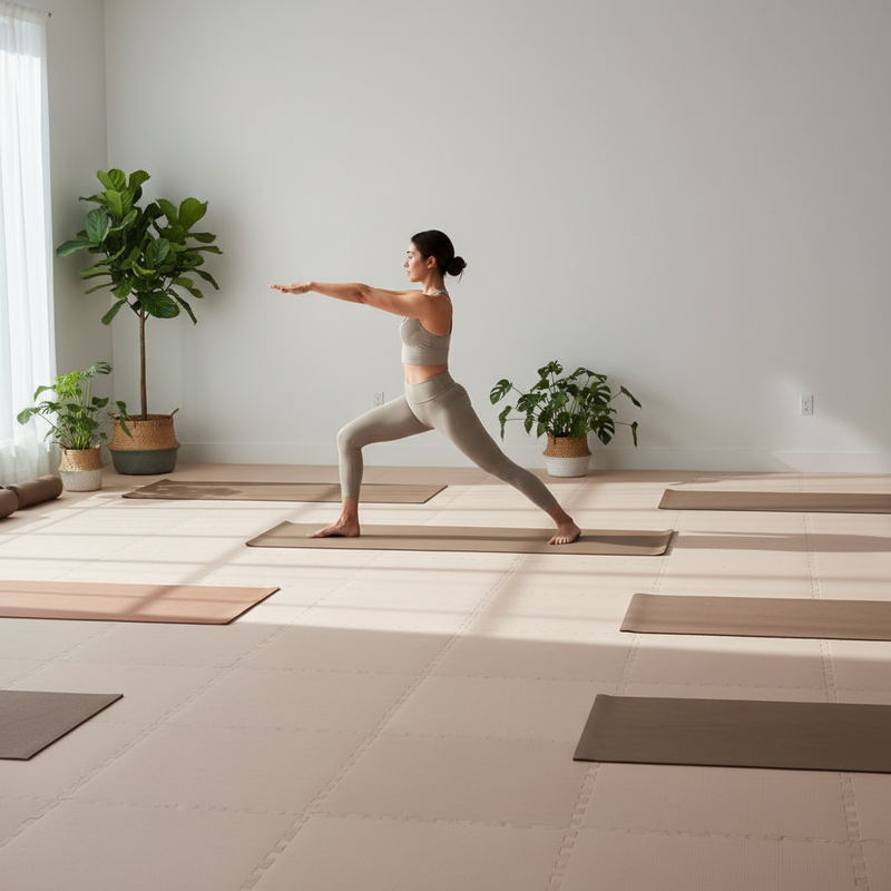 Beige EVA Foam Interlocking Floor Tiles in yoga studio