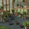 Greenhouse Rubber Mats installed on allotment greenhouse floor with seedlings