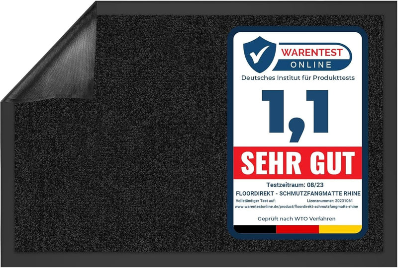 Rhine Dirt Trapper Mat, Washable & Powerful Doormat with Non-Slip Backing, Door Mat for Entrance Area (Black, 200 cm x 200 cm) - Entrance Mat for UK homes and businesses