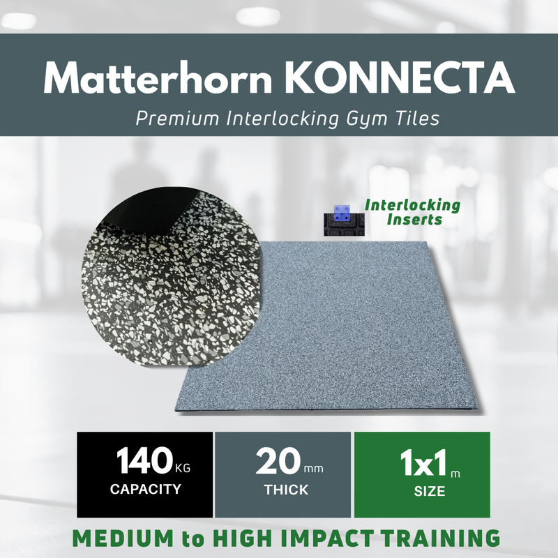 MatPro Matterhorn Premium Gym Flooring Tile 20mm Granite Grey