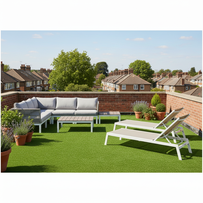 Flat roof artificial lawn grass UK home