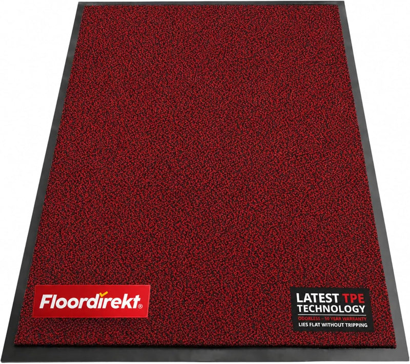 Washable Door Mats Indoor - Outdoor - Non Slip Heavy Duty - Stylish Large Rubber - Perfect Dust Trapping Doormats - Red 60 x 90 cm - Entrance Mat for UK homes and businesses