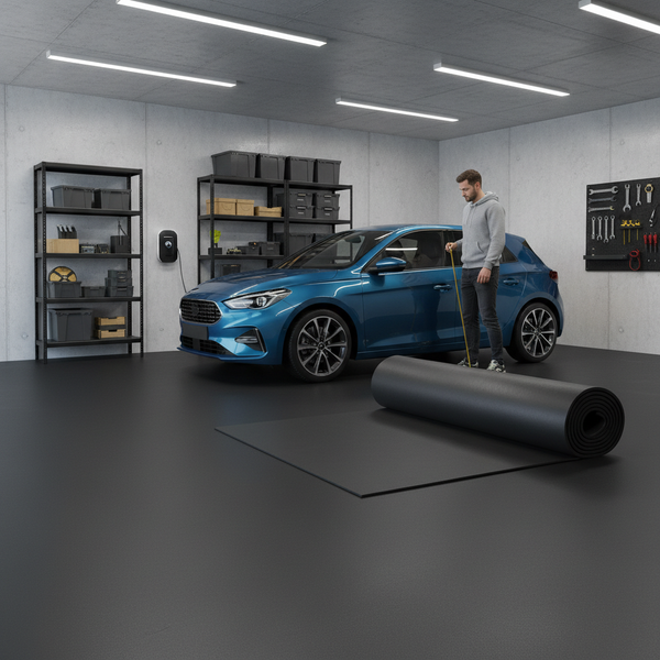 Garage Floor Rubber Sheet with Car and Rubber Roll Plain Smooth Black