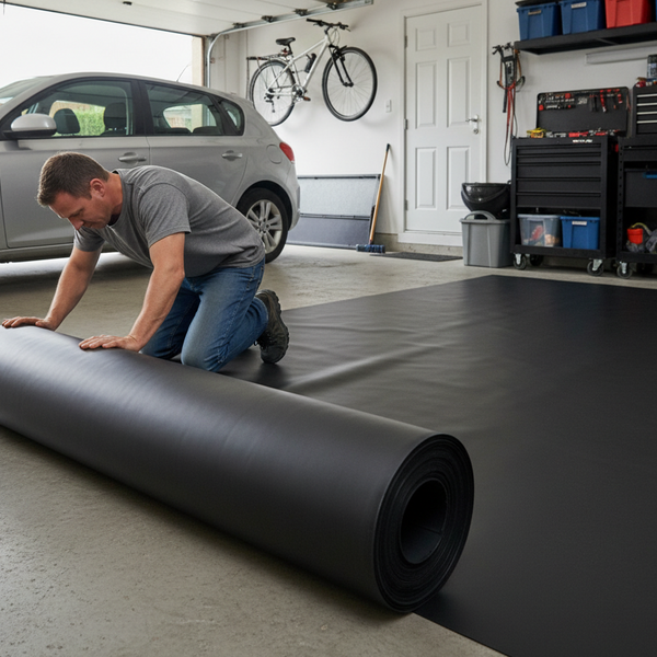DIY Installation Plain Black Rubber Roll Garage Floor Protection