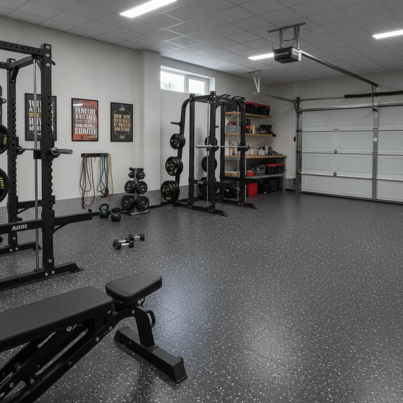 Gym Rubber Flooring Tiles UK - Garage Gym Setting