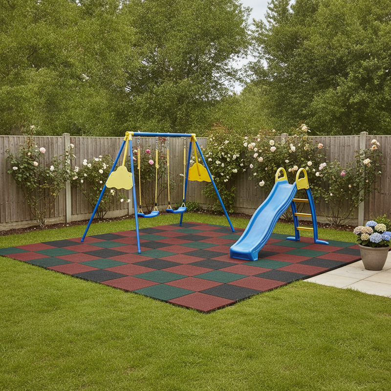 Impact-Absorbing Playground Safety Mat – Garden Play Area with Swing Set UK