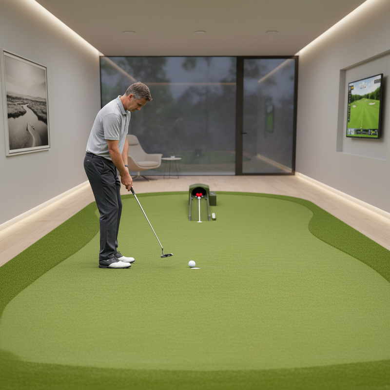 Indoor golf putting green practice room artificial grass