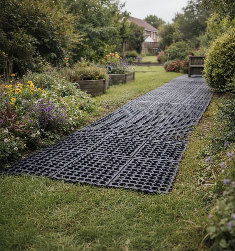 Rubber Grass Mat 4-Pack UK Garden Pathway - Interlocking Ground Protection