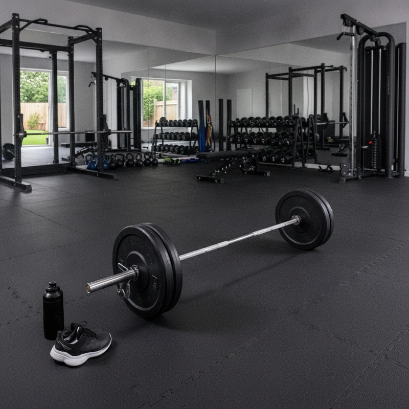 GymGuard 17mm Solid Rubber Gym Mat 100cm x 100cm - Home Gym Setting