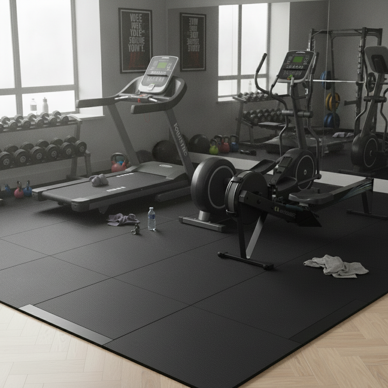GymGuard Essential 12mm Rubber Gym Floor Tiles 50cm x 50cm - Home Gym Setting